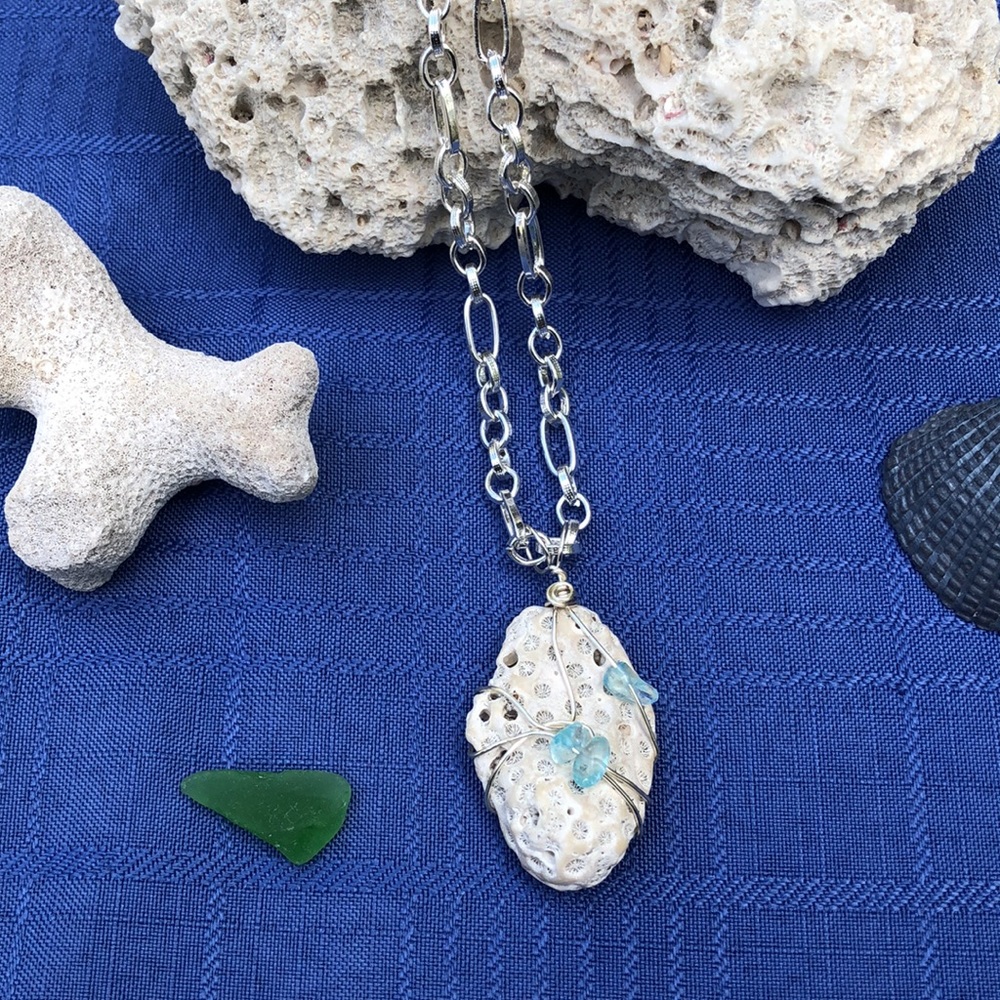 Handmade wire wrapped coral necklace